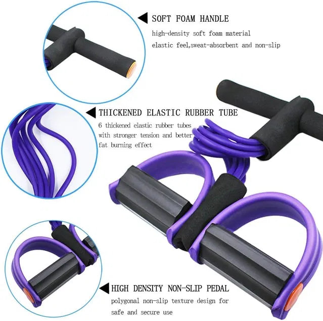 4-Tube Yoga Pedal Pull Reducer Resistance Band, Crossfit Exercise Fitness Tummy Body Building Equipment, for Abdomen/Waist/Arm/Leg Stretching